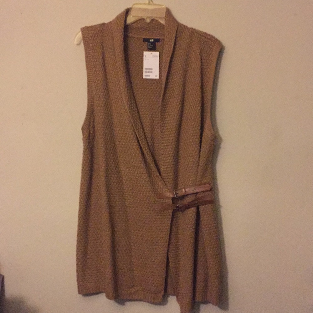 H&M Camel Belt Buckle Sleeveless Cardigan Small